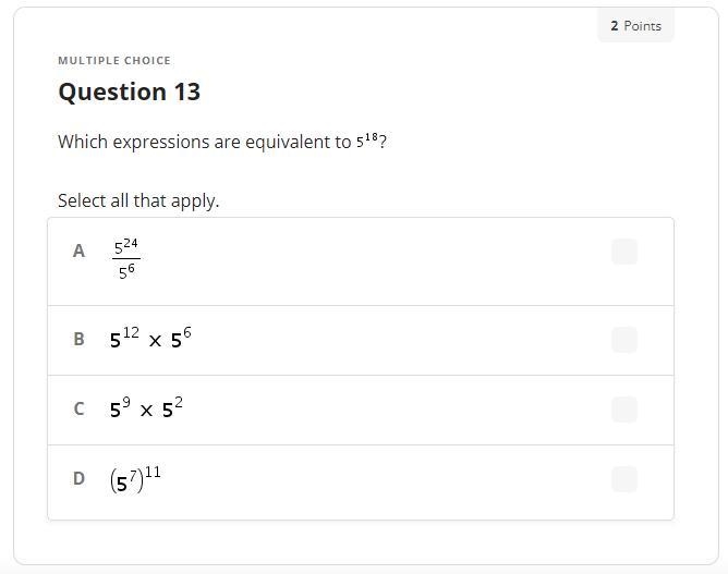 Which expressions are equivalent to 5^(18)?-example-1