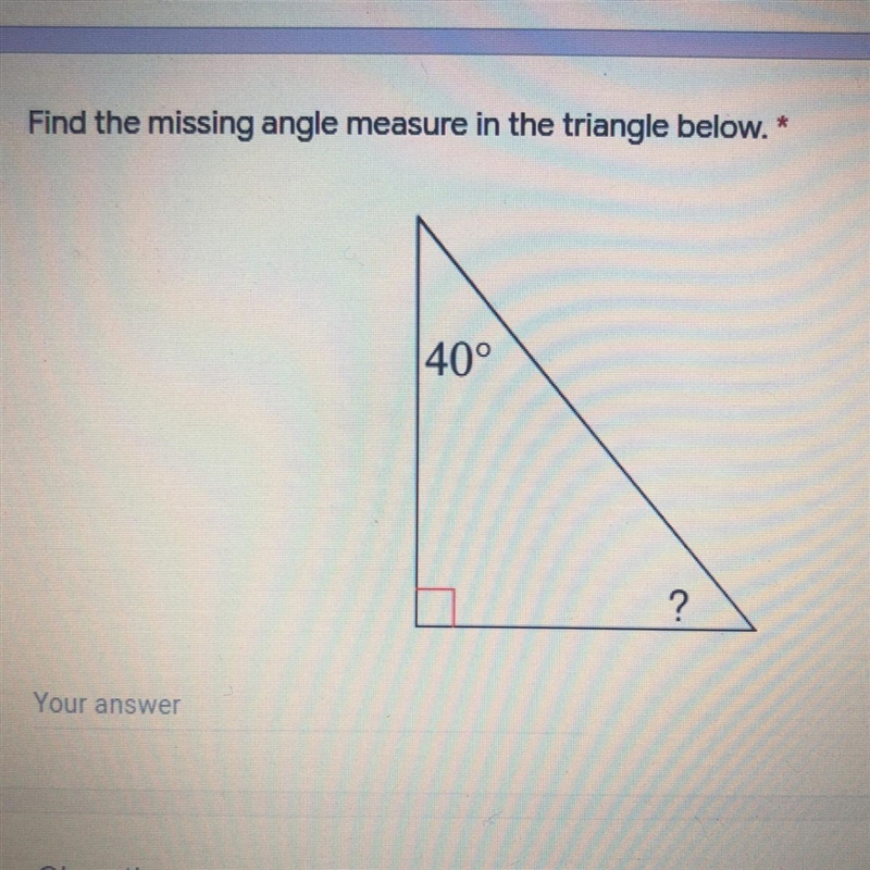 Find the missing angle measure in the triangle below.-example-1