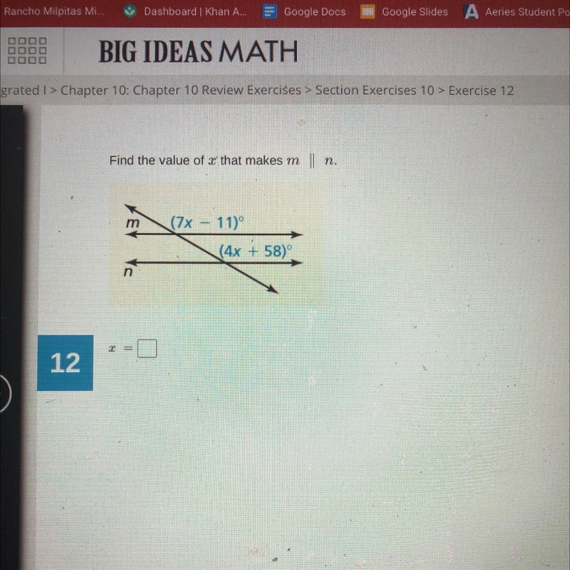 Find the value of x that makes m || n-example-1