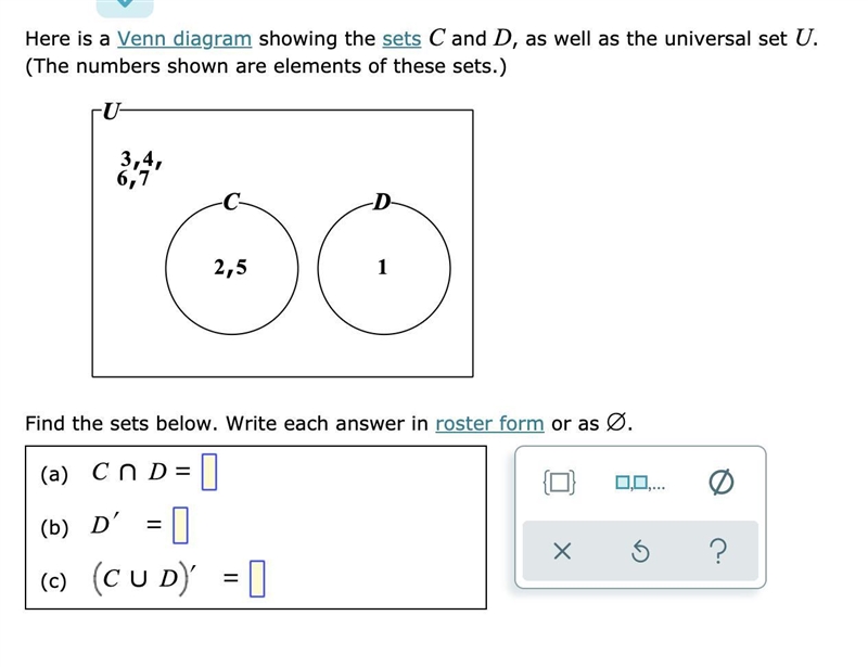 Venn diagrams: unions, intersections, and complements Attached is the photo reference-example-1