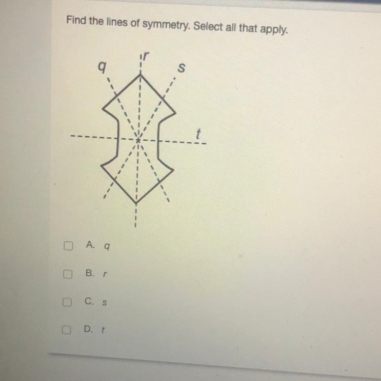 Find the lines of symmetry. Select all that apply. Thank you!-example-1