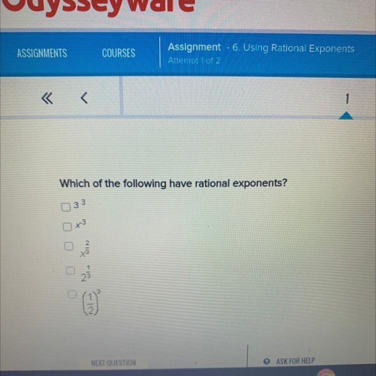 Which of the following have rational exponents?-example-1