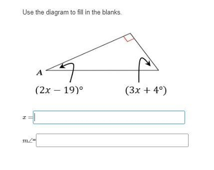 Use the diagram to fill in the blanks x= m∠=-example-1