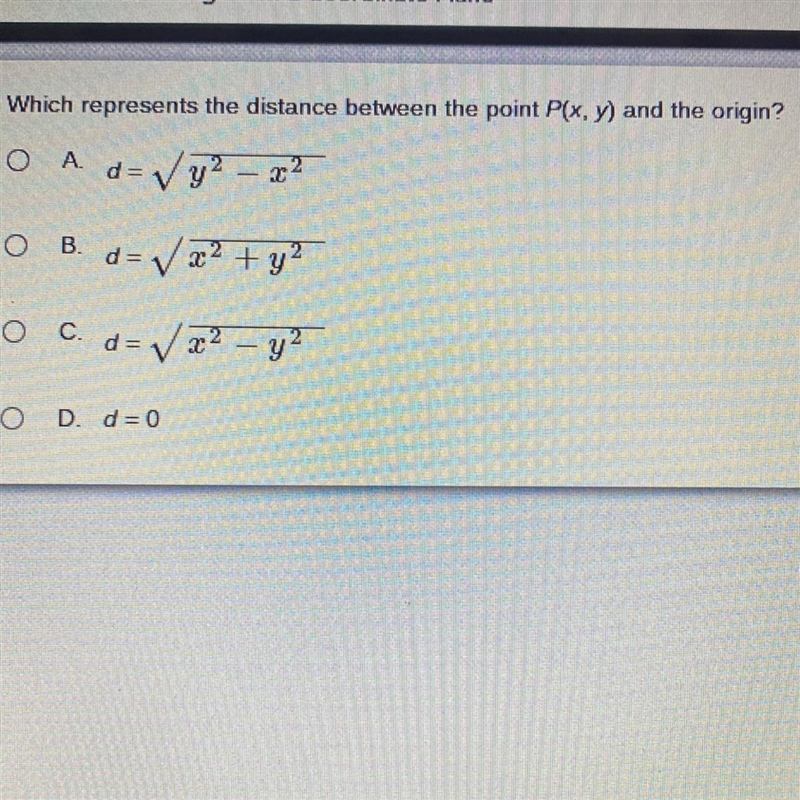 Which represents the distance between the point P(x, y) and the origin?-example-1