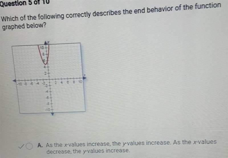 Which of the following correctly describes the end behavior of the function graphed-example-1