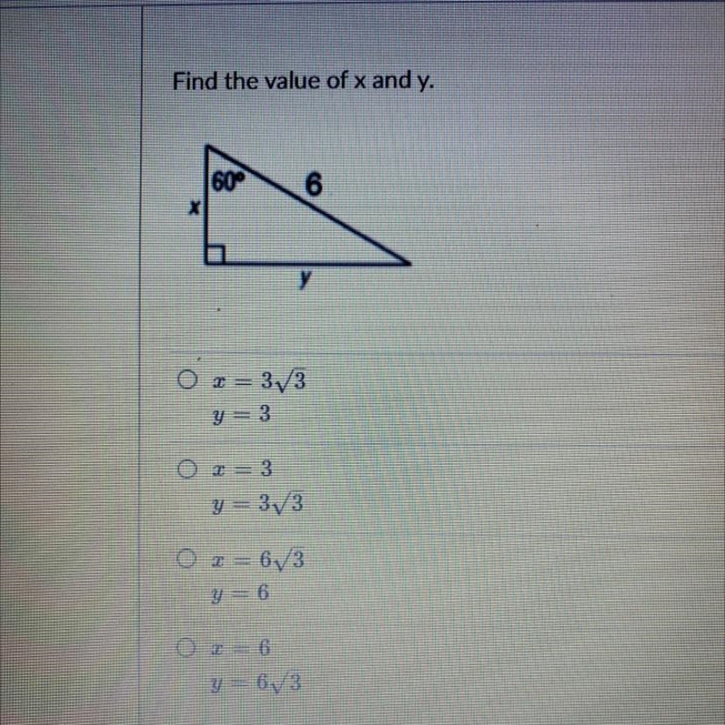 Find the value of x and y. 60° 6-example-1