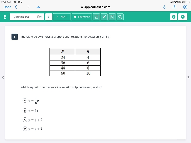 Which equation represents the relationship between p and q-example-1