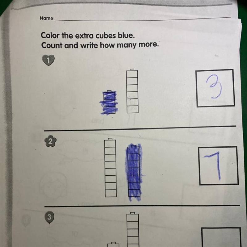 Name: Color the extra cubes blue. Count and write how many more. 34 Chapter 9 Lesson-example-1