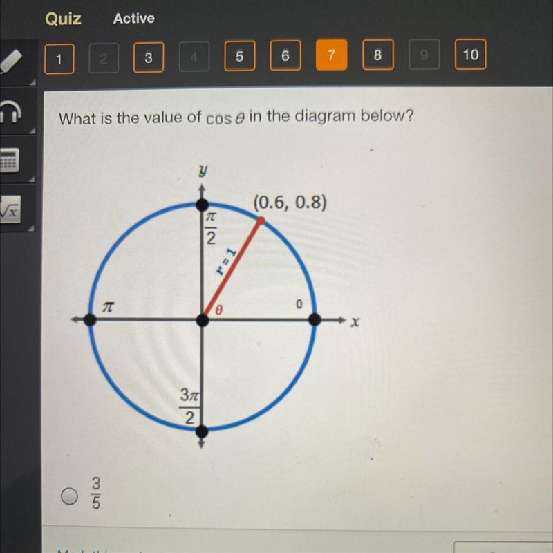 What is the value of cos ø in the diagram below? A. 3/5 B. 3/4 C. 4/5 D. 4/3-example-1