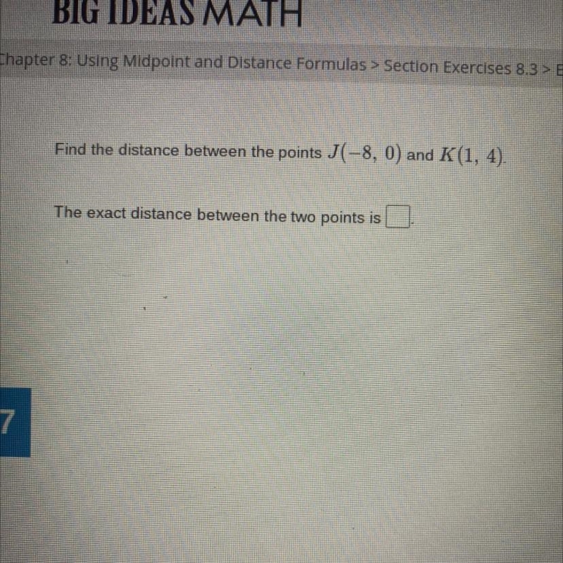 Find the distance between the points J(-8, 0) and K(1,4).-example-1