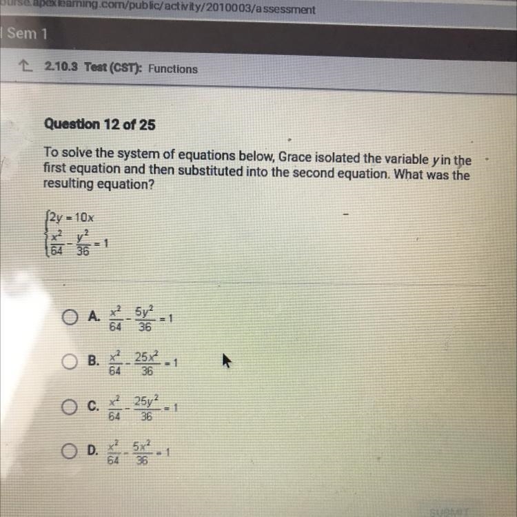 To solve the system of equations below, Grace isolated the variable y in the first-example-1