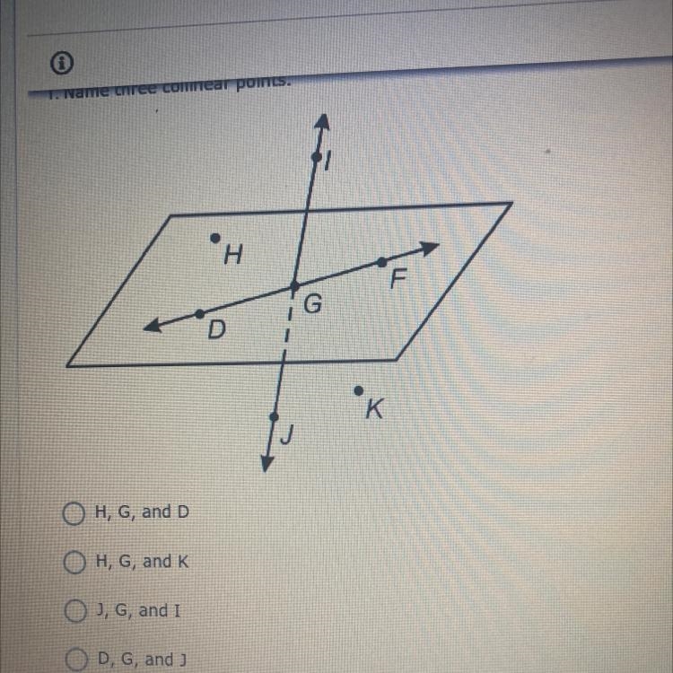 1. Name three collinear points.-example-1