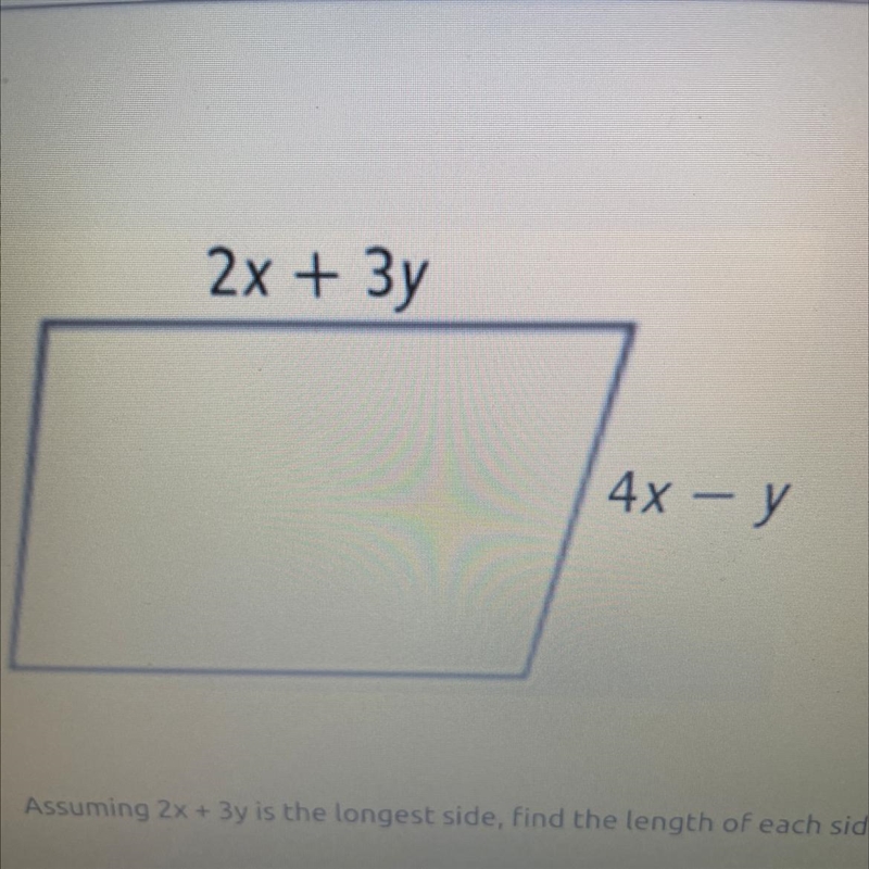 HELP PLEASEEEEEEEEEEEEEEEEEEEEEEEE The perimeter of the parallelogram shown is 244 inches-example-1