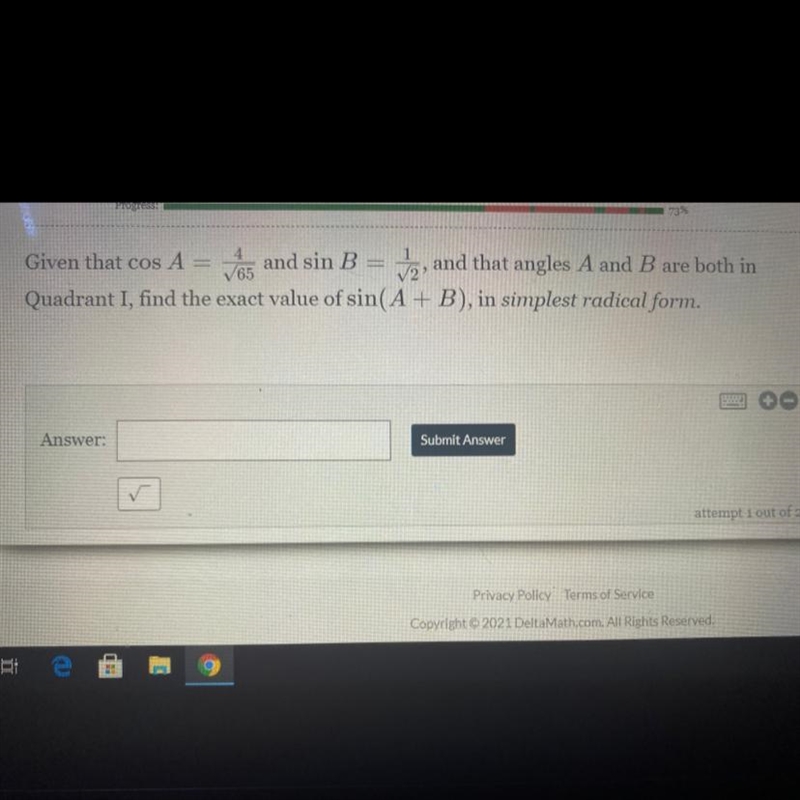 Given that cos A 165 and sin B = 72, and that angles A and B are both in Quadrant-example-1