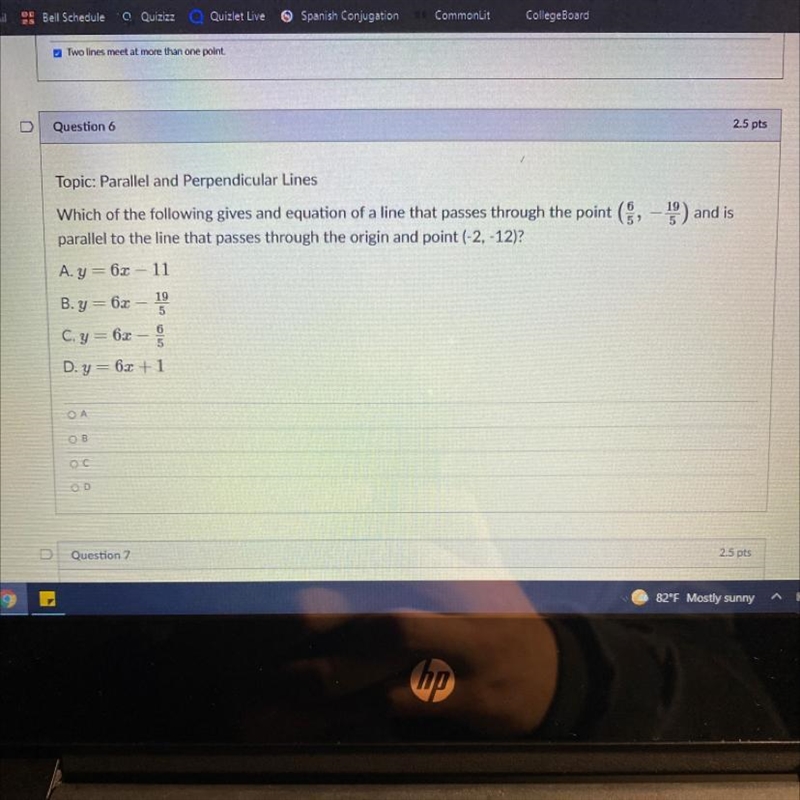 Which of the following gives and equation of a line that passes through the point-example-1