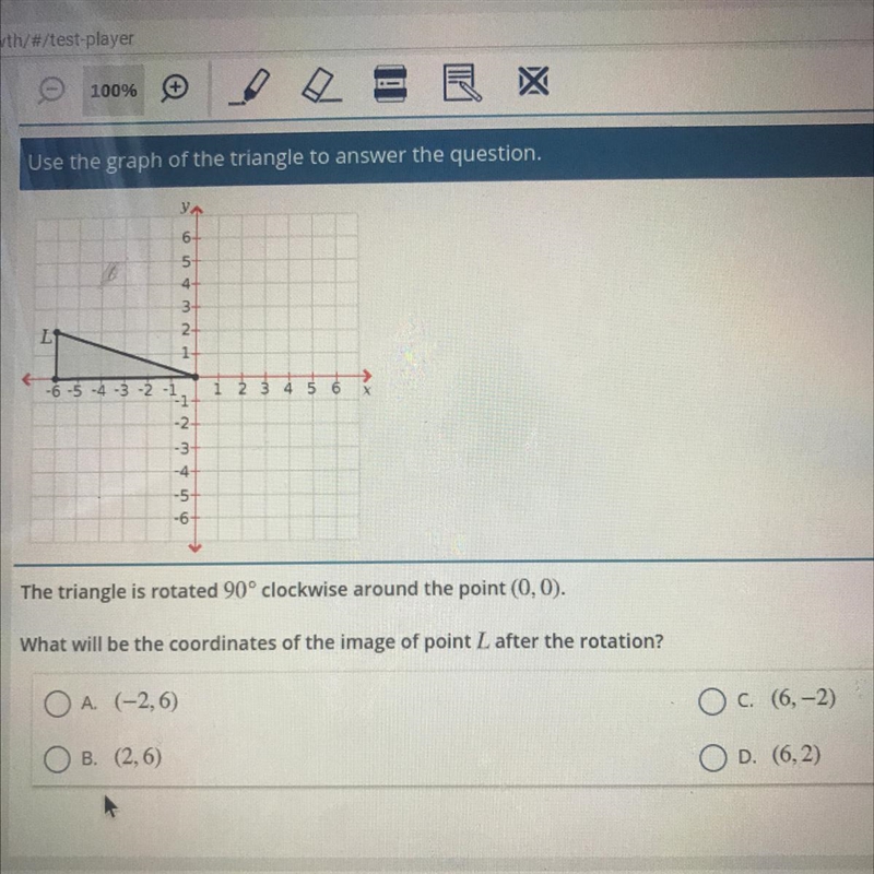 The triangle is rotated 90° clockwise around the point (0,0). What will be the coordinates-example-1