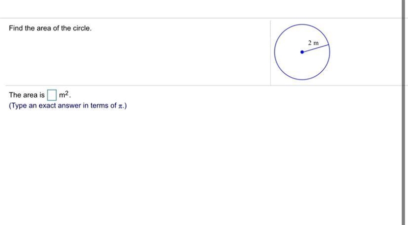 Find the area of the circle the area is ? m2-example-1