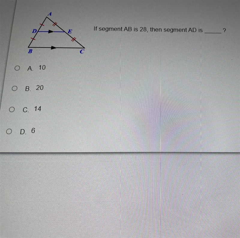 If segment AB is 28, then segment AD is___?-example-1