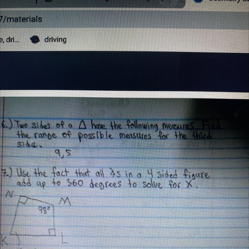 Two sides of a triangle have the following measures. Find the range of possible measures-example-1