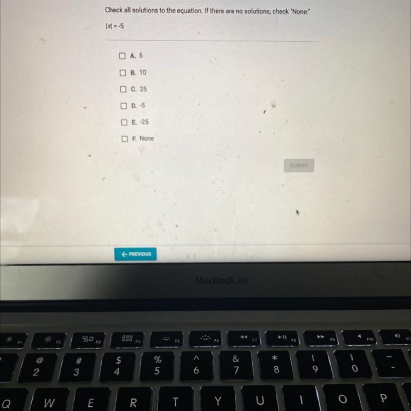 Check all solutions to the equation. If there are no solutions, check 'None.&quot-example-1