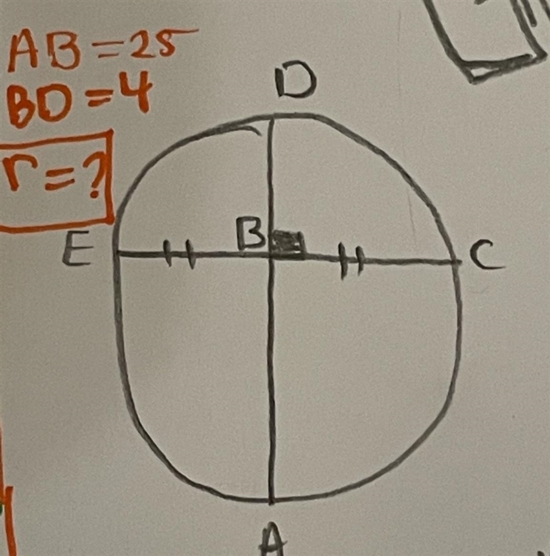 AB=25 , BD=4, Solve for the radius? Please help!!!!!-example-1