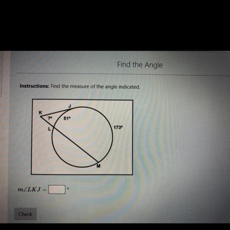 Find the measure of the angle indicated-example-1