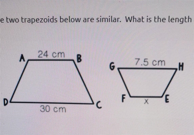 The two trapezoids below are similar what is the length of a EF?​-example-1