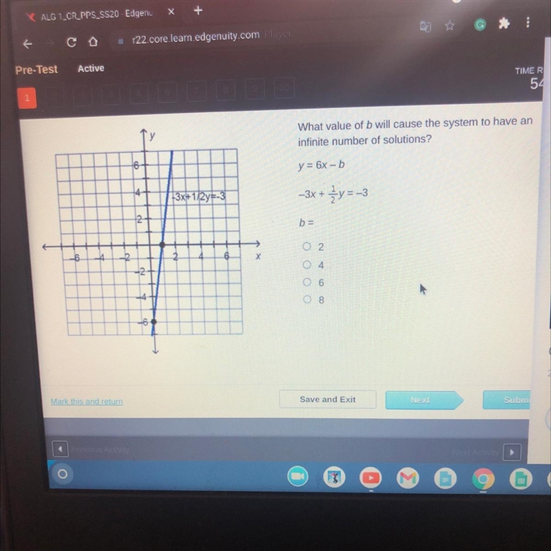 54 What value of b will cause the system to have an infinite number of solutions? y-example-1