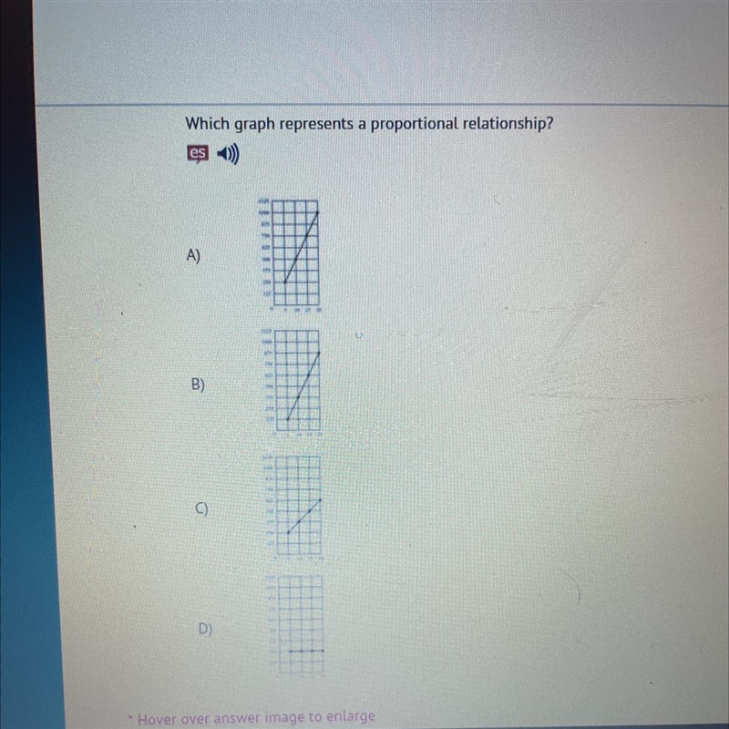 Help please... Which graph represents a proportional relationship?-example-1