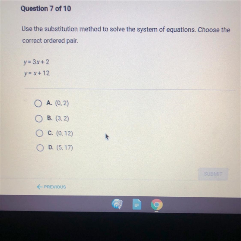 Use the substitution method to solve the system of equations. Choose the correct ordered-example-1