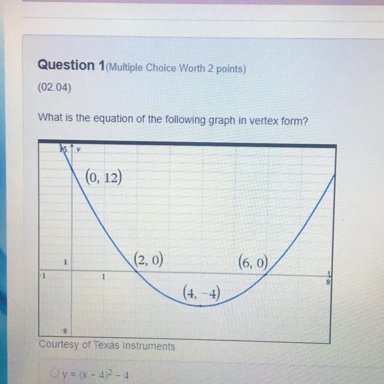 What is the equation of the following graph in vertex form-example-1