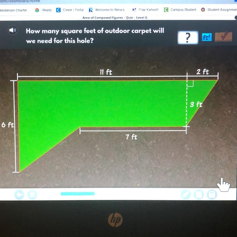 How many square feet of outdoor carpet will we need for this hole?-example-1