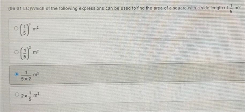 (06.01 LC)Which of the following expressions can be used to find the area of a square-example-1