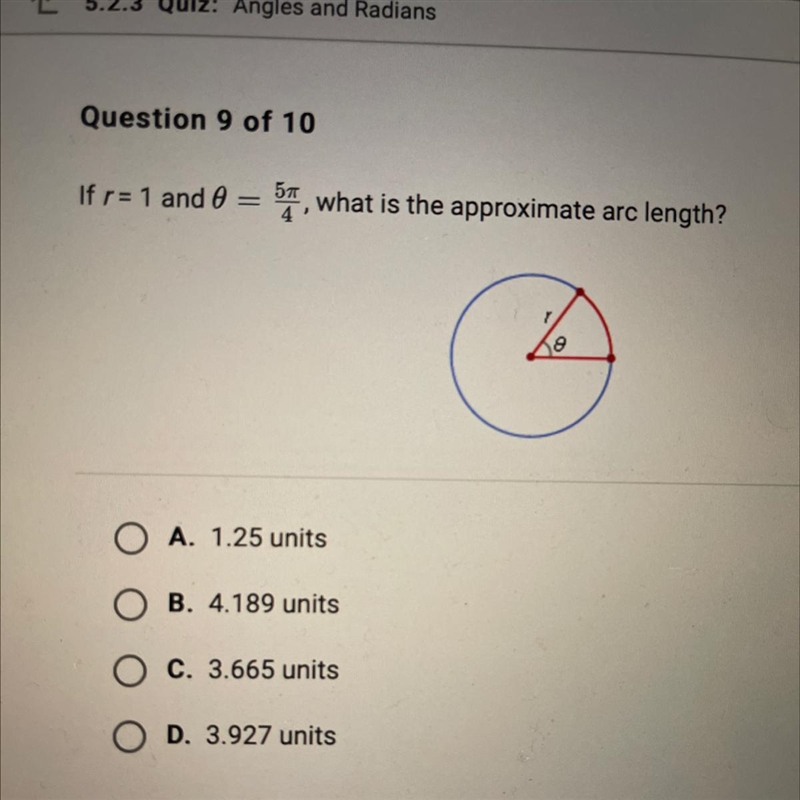 If r= 1 and 0 = 5π/4, what is the approximate arc length?-example-1