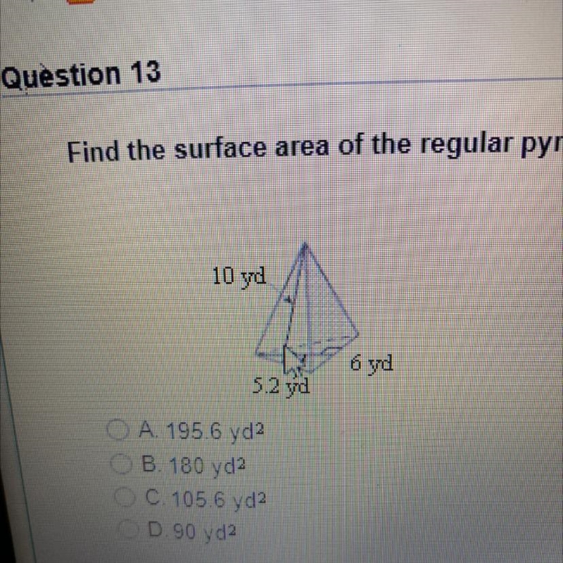 Find the surface area of the regular pyramid.-example-1