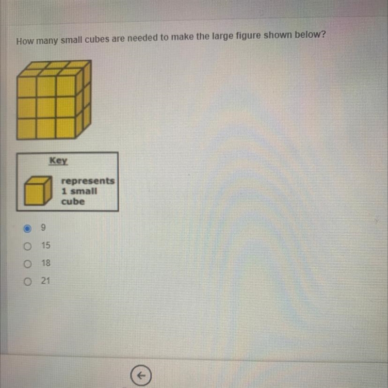 How many small cubes are needed to make the large figure shown below? Key represents-example-1