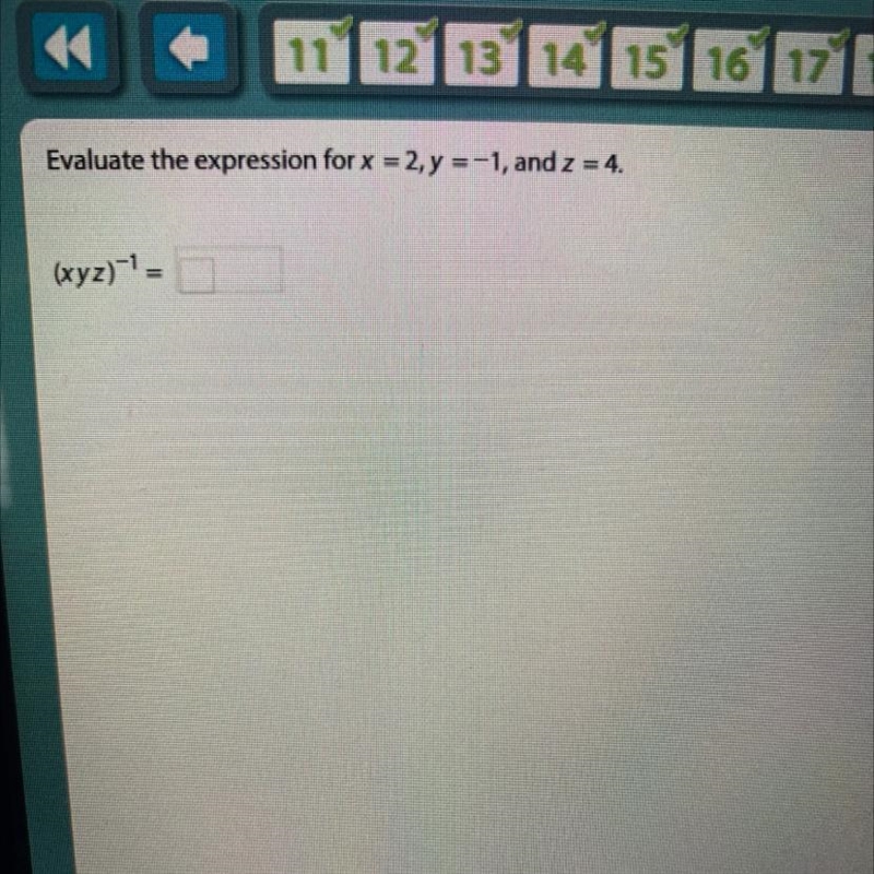 Evaluate the expression for x = 2, y =-1, and z = 4.-example-1