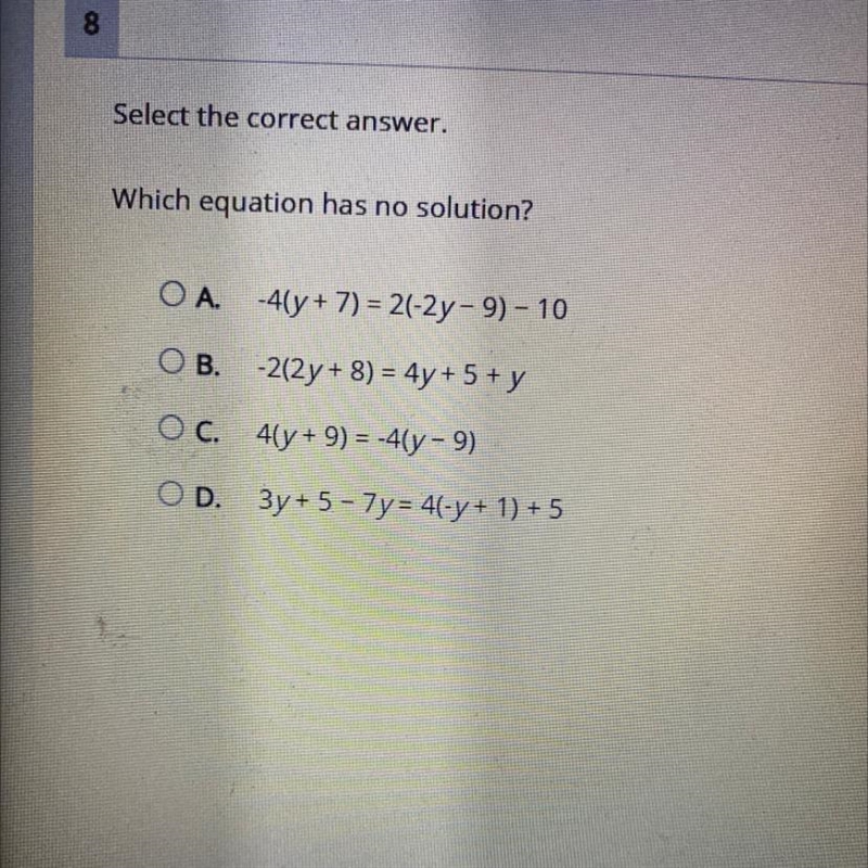 Which equation has no solution?-example-1