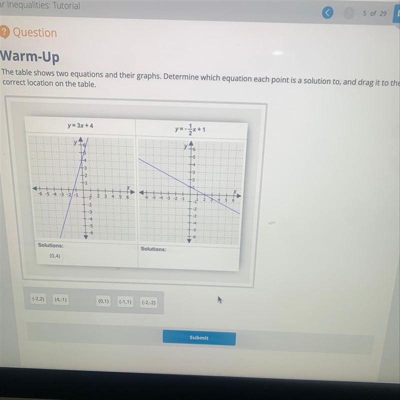 Warm-Up The table shows two equations and their graphs. Determine which equation each-example-1