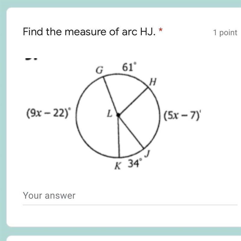 Find the measure of arc HJ.-example-1