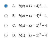 The graph of h is a translation 4 units right and 1 unit down of the graph of f(x-example-1