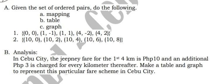 Given the set of ordered pairs, do the following. a. mapping b. table c. graph 1. {(0, 0), (1, -1), (1, 1), (4, -2), (4, 2)} 2. {(10, 0), (10, 2), (10, 4), (10, 6), (10, 8)}-example-1