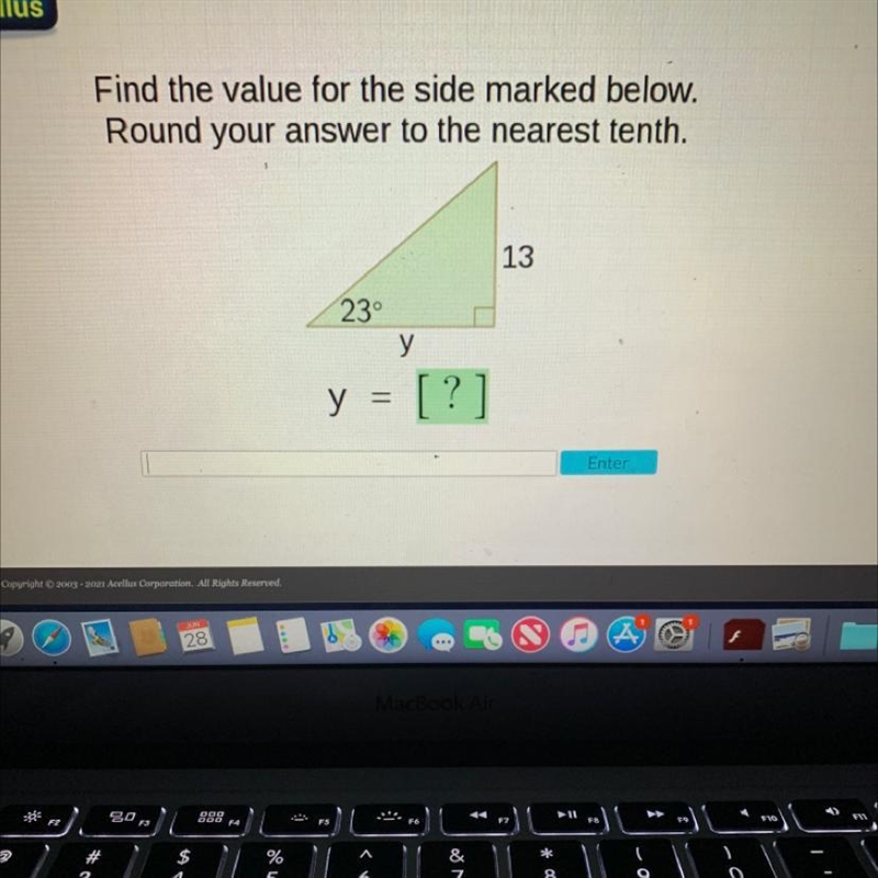 Find the value for the side marked below. Round your answer to the nearest tenth. 13 23° у-example-1