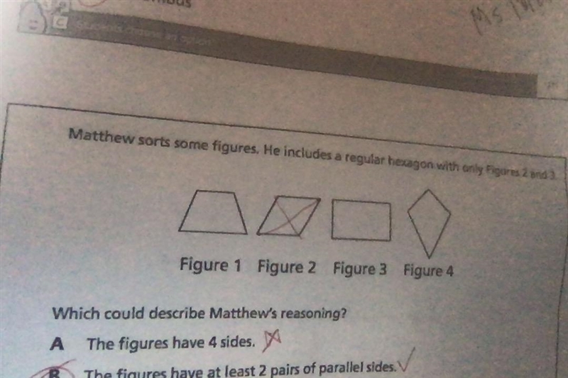 Matthew sorts some figures. He includes a regular hexagon with only figures 2 and-example-1