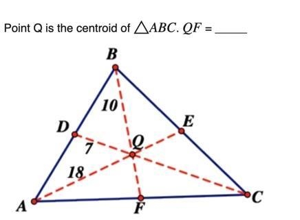 Point Q is the centroid of △ABC. QF = _____ centroid-example-1