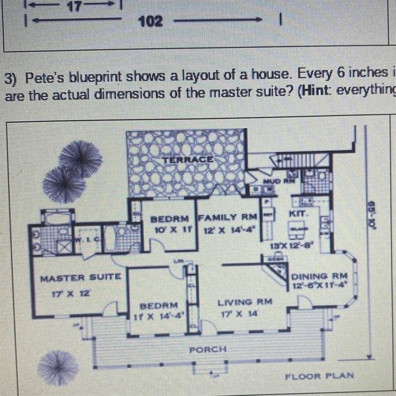 Pete's blueprint shows a layout of a house. Every 6 inches in the blueprint represents-example-1