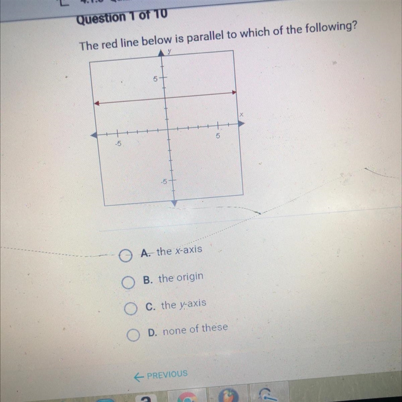 The red line below is parallel to which of the following?-example-1