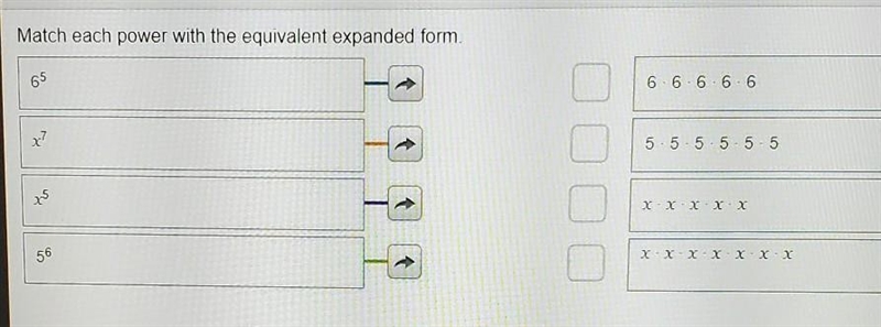 Match each power with the equivalent expanded form. need help fast pls!​-example-1