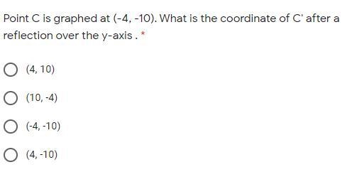 Point C is graphed at (-4, -10). What is the coordinate of C' after a reflection over-example-1