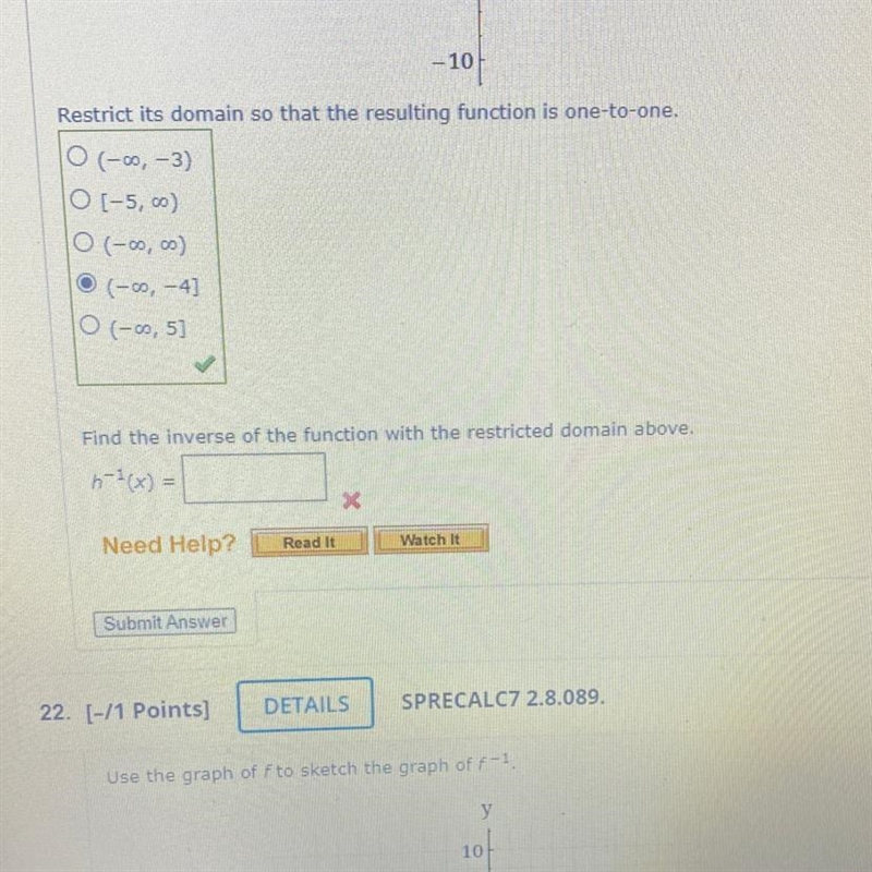 H^-1(x) is h(x)=x+4^2 !! please help !-example-1